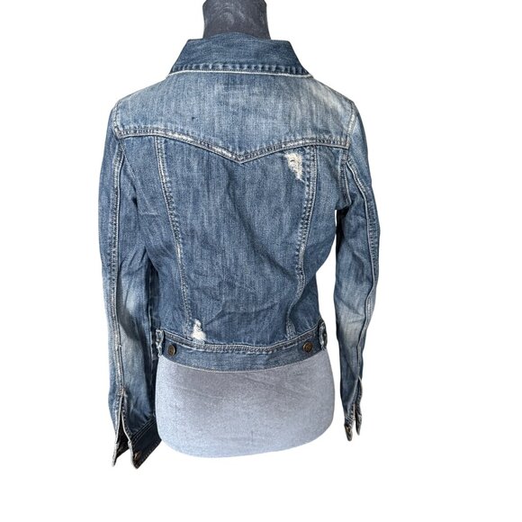 Heritage 1981 Womens Distressed Blue Denim Jacket Size S With Button Closures & - Picture 3 of 4